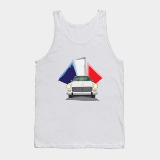 Illustration of a White Peugeot 404 with the French Flag Behind Tank Top